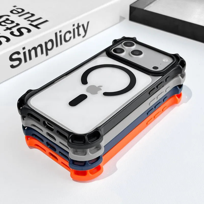 Lanyard UAV Case For iPhone 17 Pro Max 15 13 16 14 Plus 12 Magnetic Wireless Charging Four-Corner Shockproof Strap Clear Cover