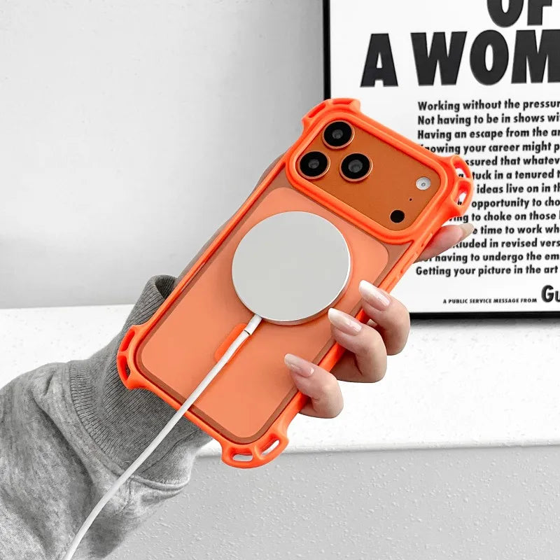 Lanyard UAV Case For iPhone 17 Pro Max 15 13 16 14 Plus 12 Magnetic Wireless Charging Four-Corner Shockproof Strap Clear Cover