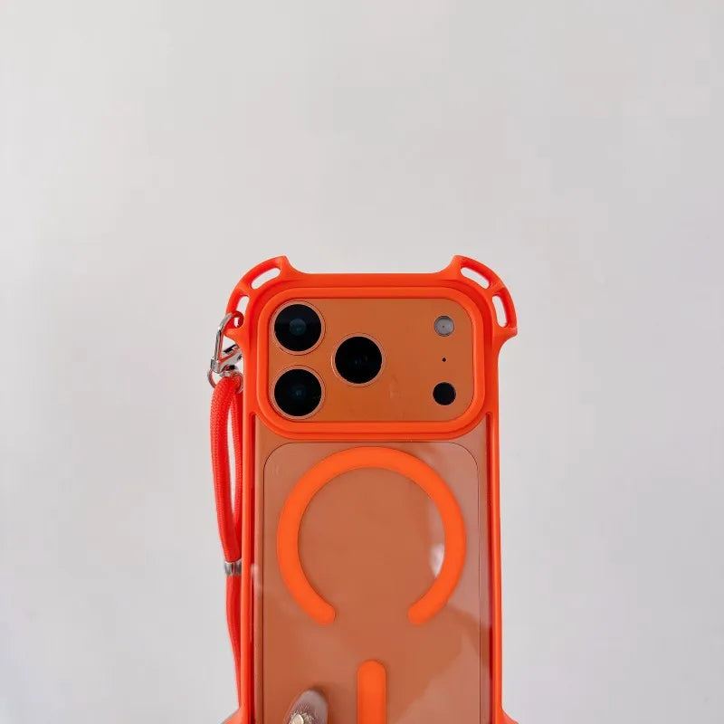 Lanyard UAV Case For iPhone 17 Pro Max 15 13 16 14 Plus 12 Magnetic Wireless Charging Four-Corner Shockproof Strap Clear Cover