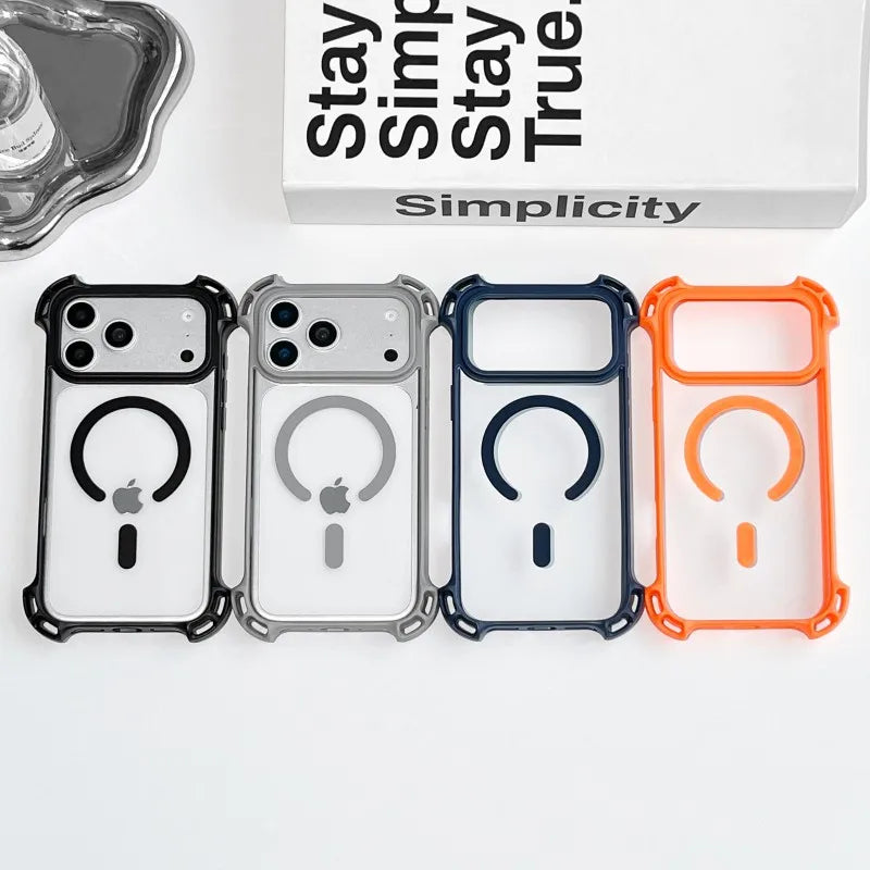 Lanyard UAV Case For iPhone 17 Pro Max 15 13 16 14 Plus 12 Magnetic Wireless Charging Four-Corner Shockproof Strap Clear Cover