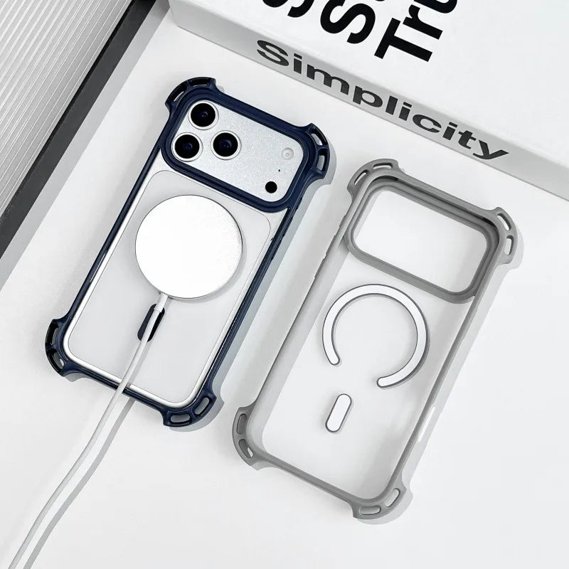 Lanyard UAV Case For iPhone 17 Pro Max 15 13 16 14 Plus 12 Magnetic Wireless Charging Four-Corner Shockproof Strap Clear Cover
