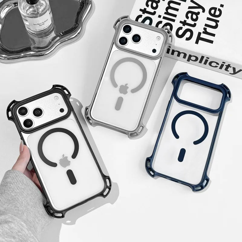 Lanyard UAV Case For iPhone 17 Pro Max 15 13 16 14 Plus 12 Magnetic Wireless Charging Four-Corner Shockproof Strap Clear Cover