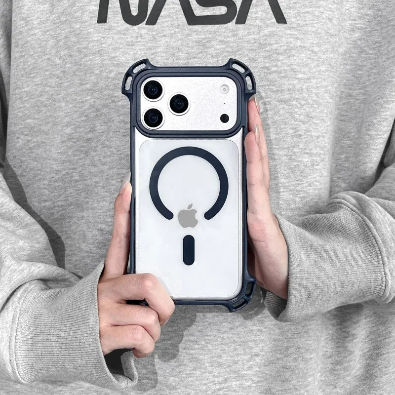 Lanyard UAV Case For iPhone 17 Pro Max 15 13 16 14 Plus 12 Magnetic Wireless Charging Four-Corner Shockproof Strap Clear Cover