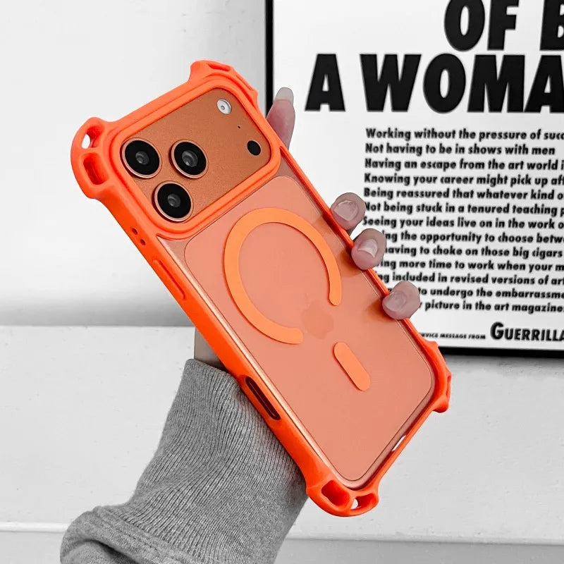Lanyard UAV Case For iPhone 17 Pro Max 15 13 16 14 Plus 12 Magnetic Wireless Charging Four-Corner Shockproof Strap Clear Cover